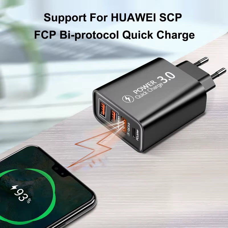 48W USB Charger QC 3.0 Type C PD Fast Charge for Iphone 12 13 Max Samsung S21 Huawei Xiaomi Mobile Phone EU/US Plug Wall Charger