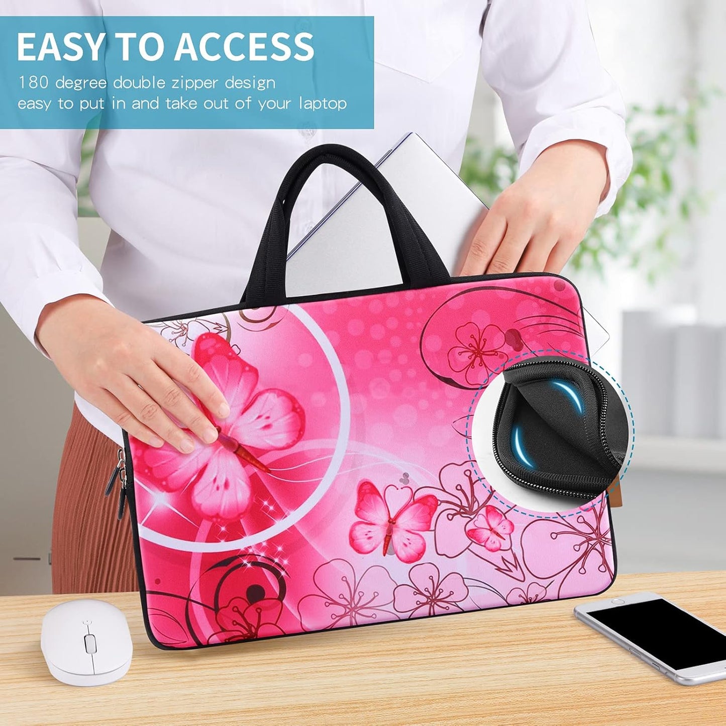 11 11.6 12 12.1 12.5 Inch Laptop Carrying Bag Chromebook Case Notebook Ultrabook Bag Tablet Travel Cover Neoprene Sleeve for Apple Macbook Air Samsung Google Acer HP DELL Lenovo Asus Pink