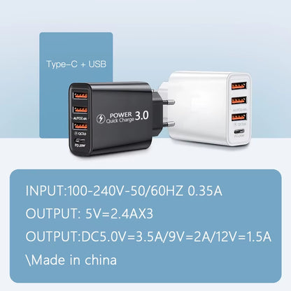 48W USB Charger QC 3.0 Type C PD Fast Charge for Iphone 12 13 Max Samsung S21 Huawei Xiaomi Mobile Phone EU/US Plug Wall Charger